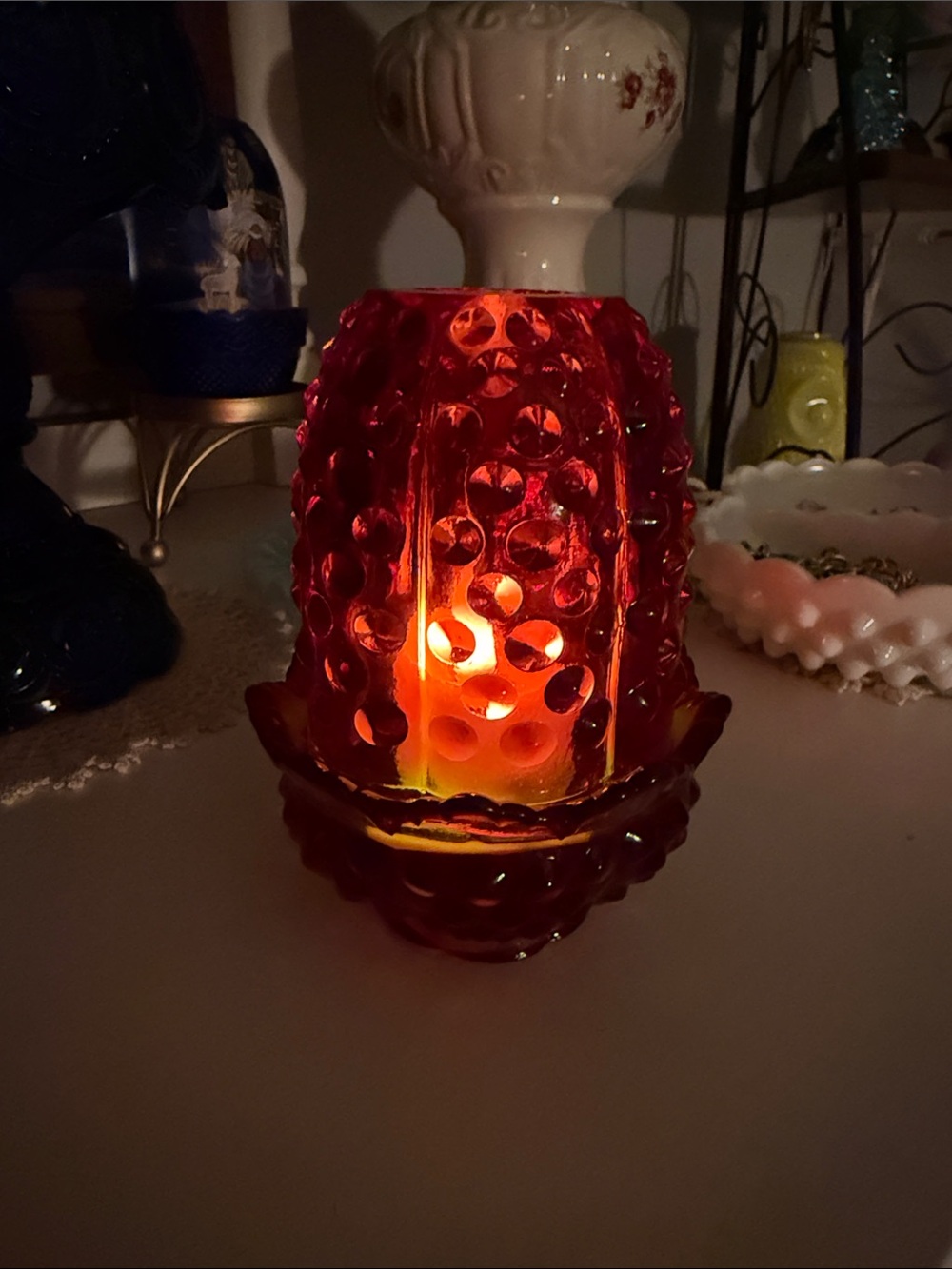 *SUNDAY SALE* Vintage Fenton hobnail fairy lamp ruby red - Picture 10 of 10